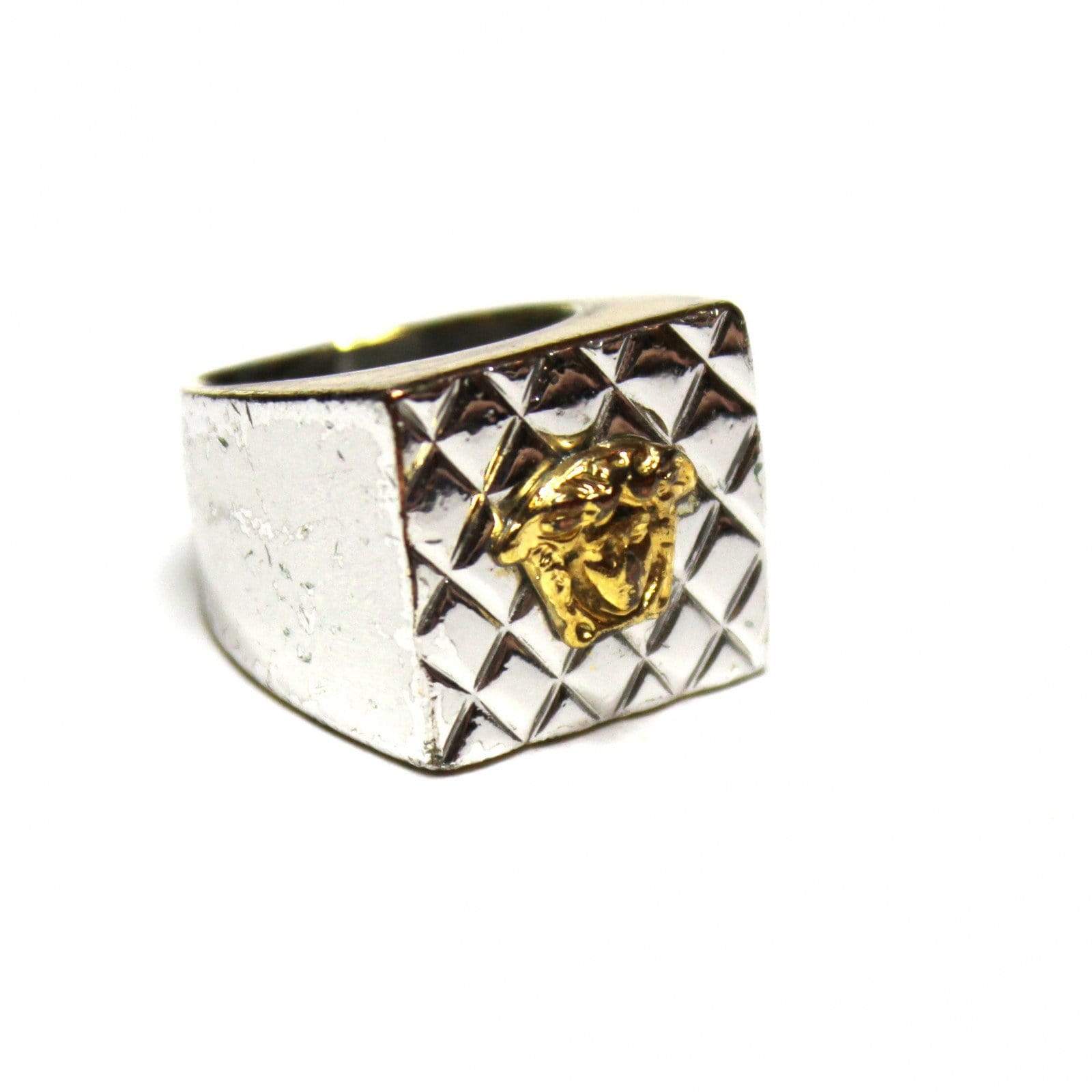 Vintage Silver/ Gold Quilted Gianni Versace Medusa Head Pinky Ring RSTKD Vintage
