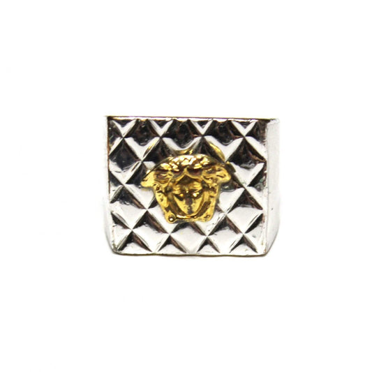 Vintage Silver/ Gold Quilted Gianni Versace Medusa Head Pinky Ring RSTKD Vintage